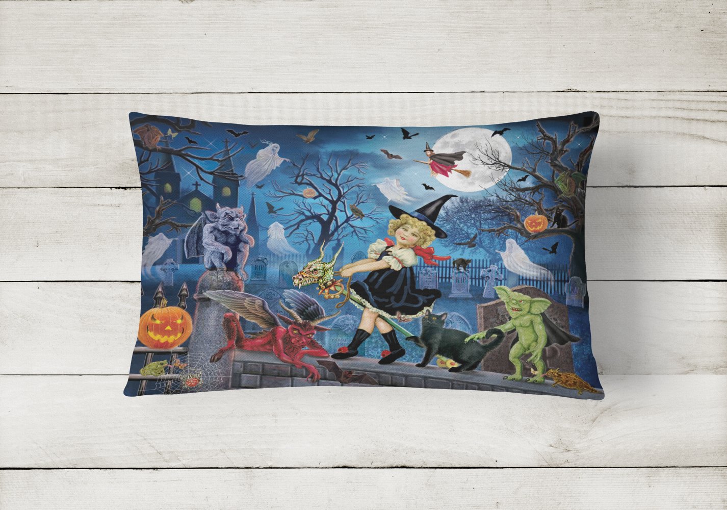 Littlest Witch's Halloween Party Canvas Fabric Decorative Pillow PRS4048PW1216 by Caroline's Treasures