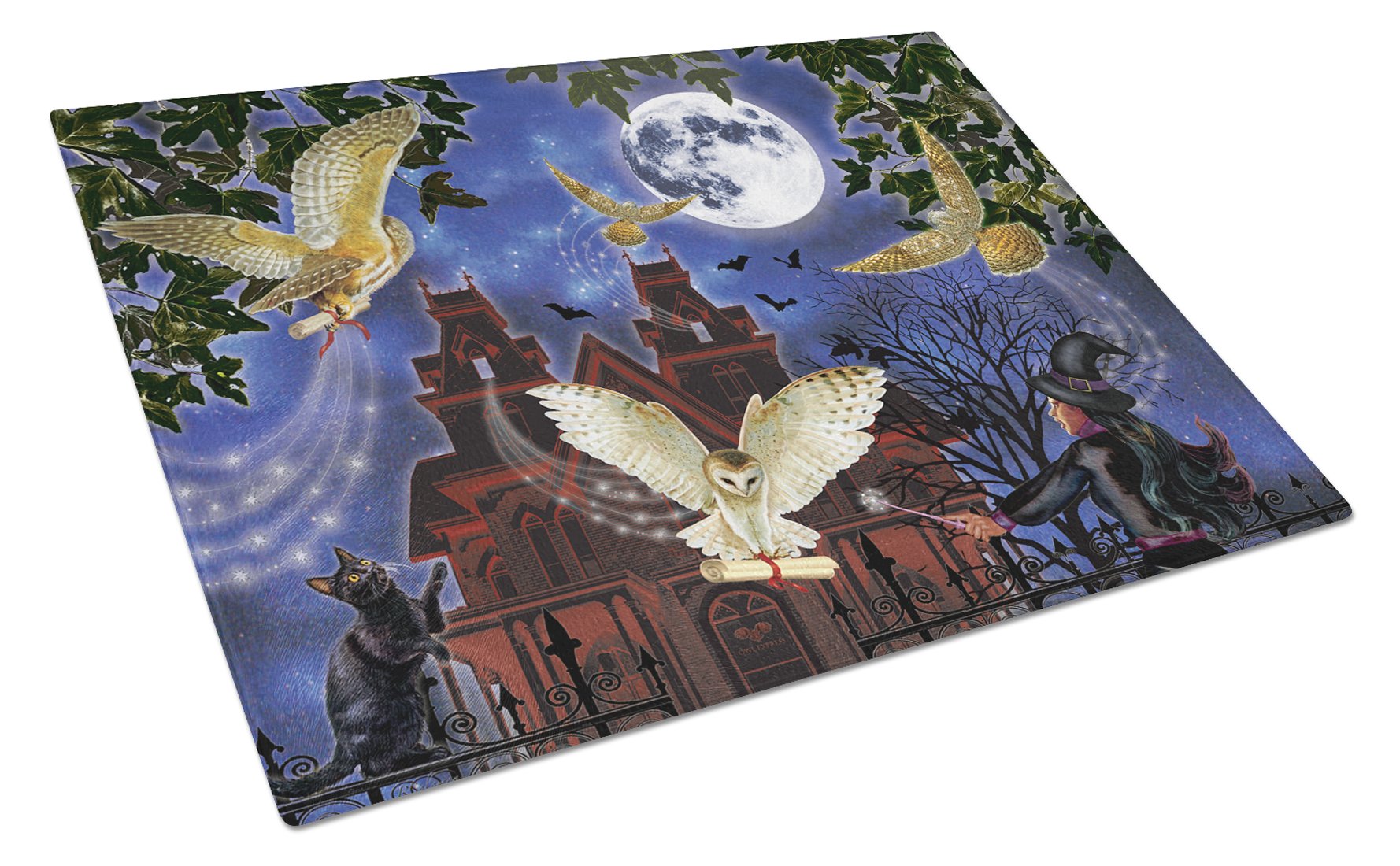 Halloween Owl Express Glass Cutting Board Large PRS4051LCB by Caroline's Treasures