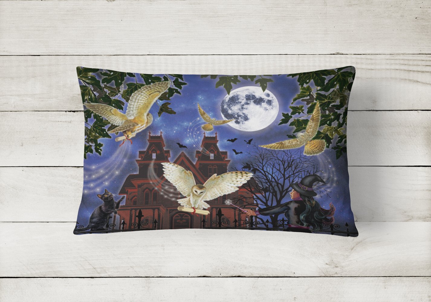 Halloween Owl Express Canvas Fabric Decorative Pillow PRS4051PW1216 by Caroline's Treasures