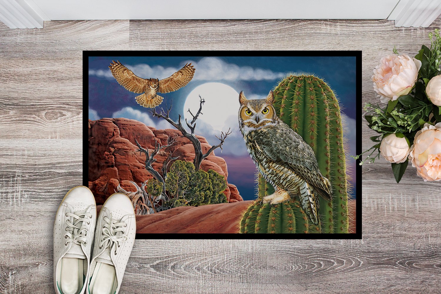 Great Horned Owl In The Desert Indoor or Outdoor Mat 24x36 PRS4052JMAT by Caroline's Treasures