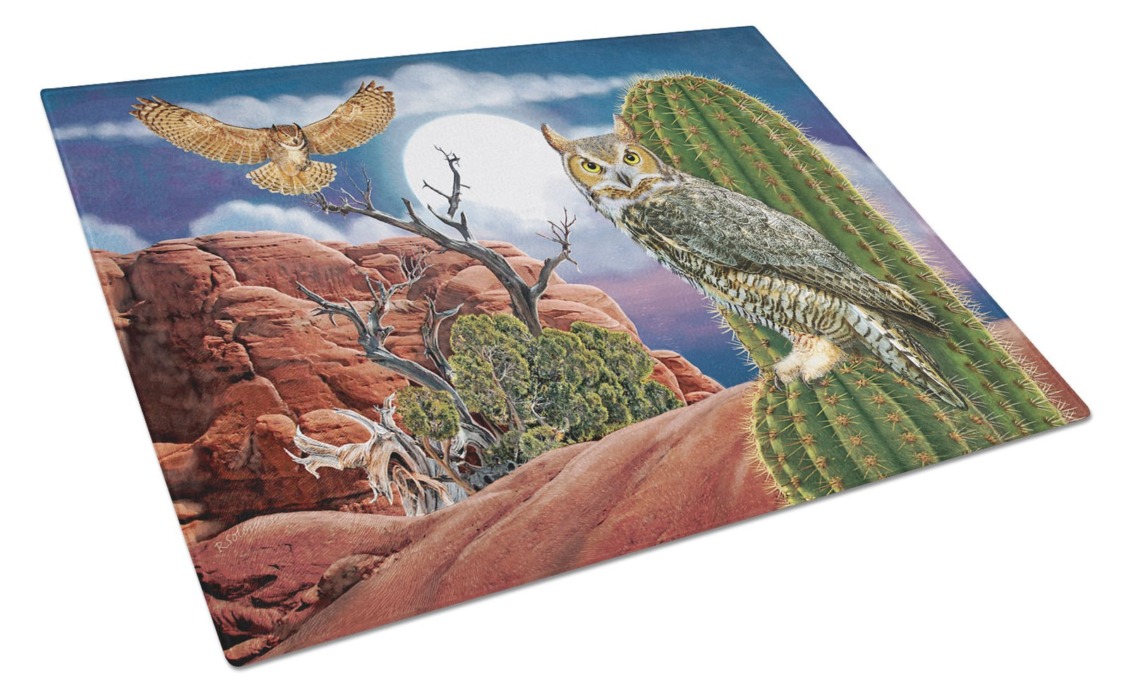 Great Horned Owl In The Desert Glass Cutting Board Large PRS4052LCB by Caroline's Treasures