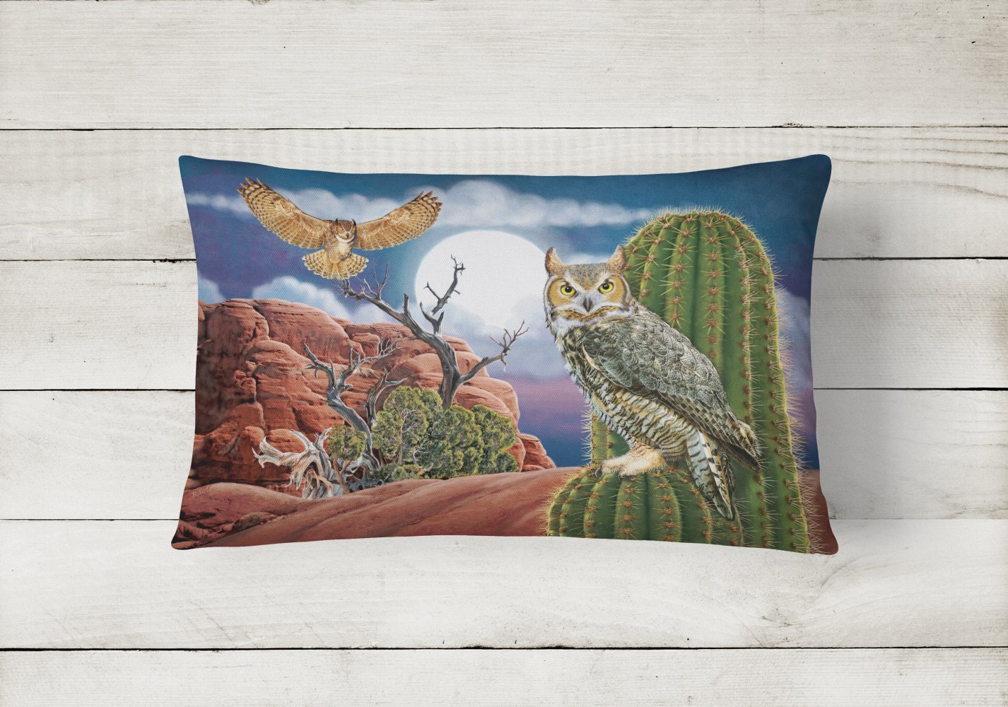 Great Horned Owl In The Desert Canvas Fabric Decorative Pillow PRS4052PW1216 by Caroline's Treasures