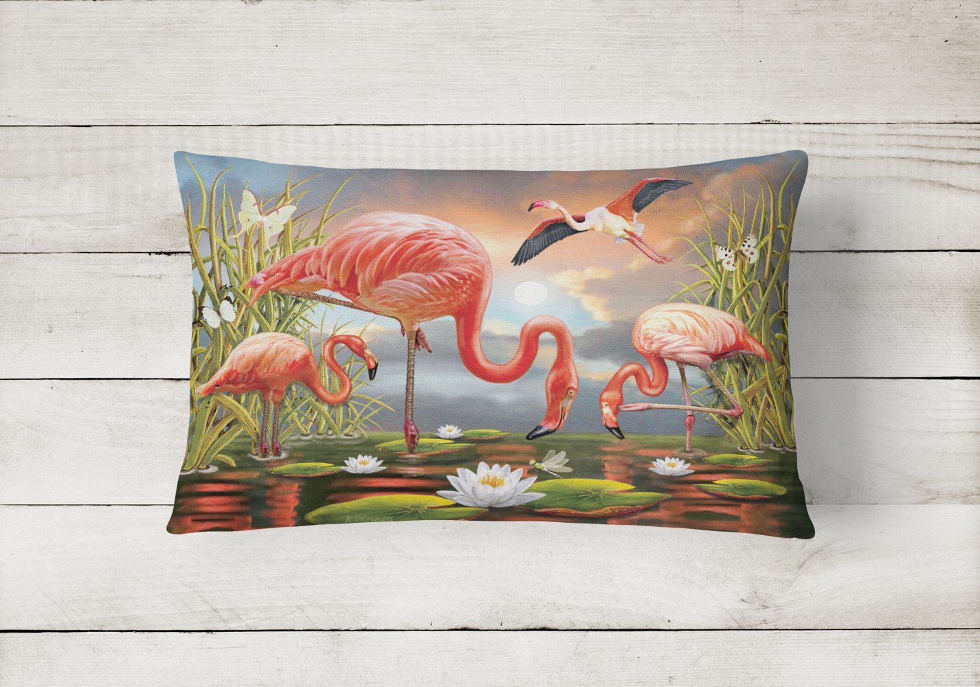 Flamingos Canvas Fabric Decorative Pillow PRS4054PW1216 by Caroline's Treasures