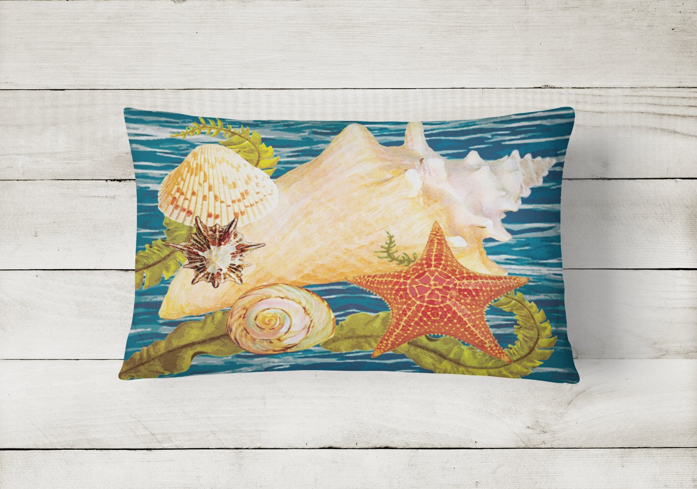 Conch Starfish And Cockle II Canvas Fabric Decorative Pillow PRS4057PW1216 by Caroline's Treasures