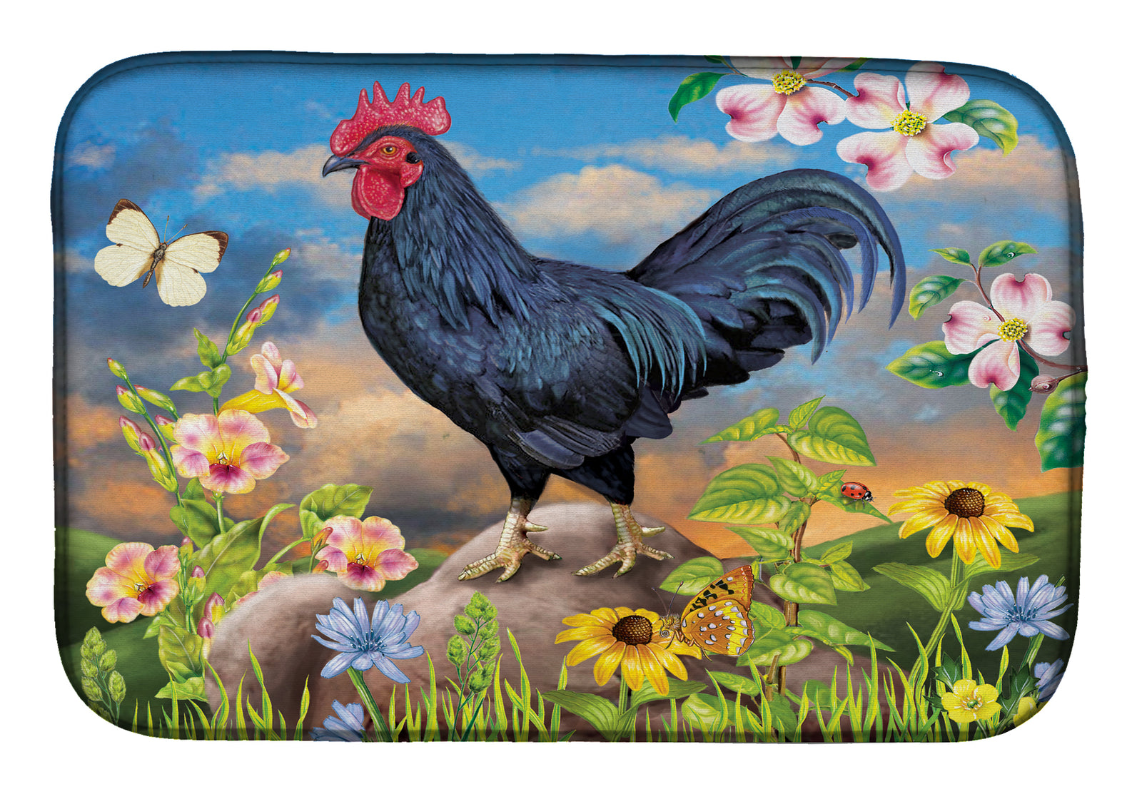Black Rooster Dish Drying Mat PRS4060DDM