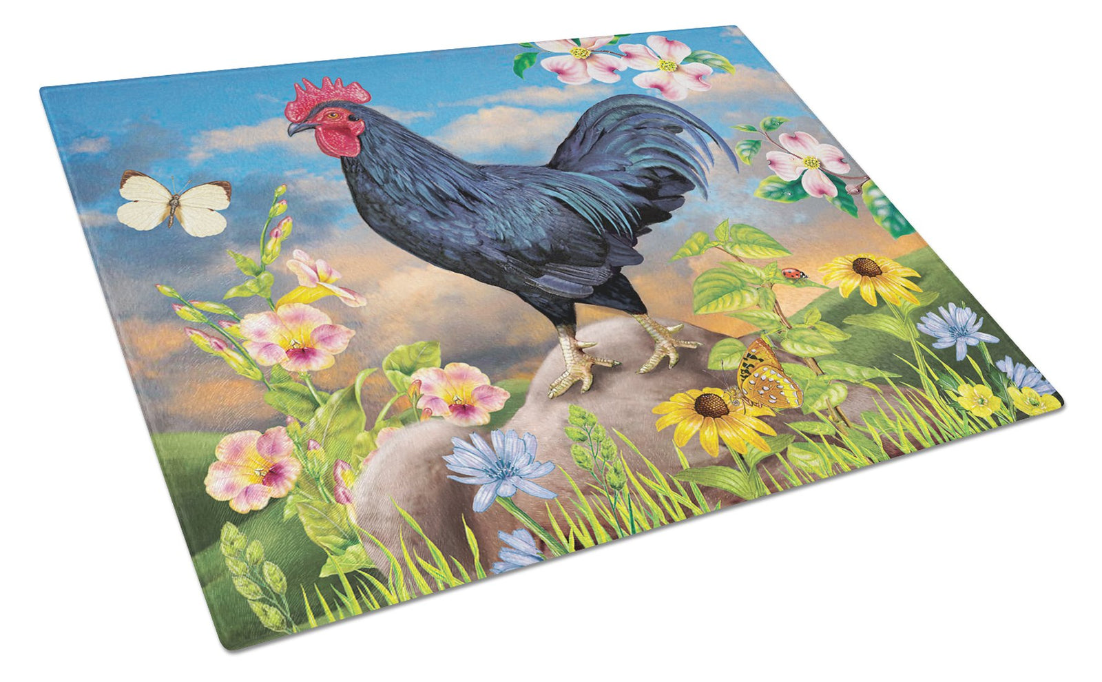 Black Rooster Glass Cutting Board Large PRS4060LCB by Caroline's Treasures