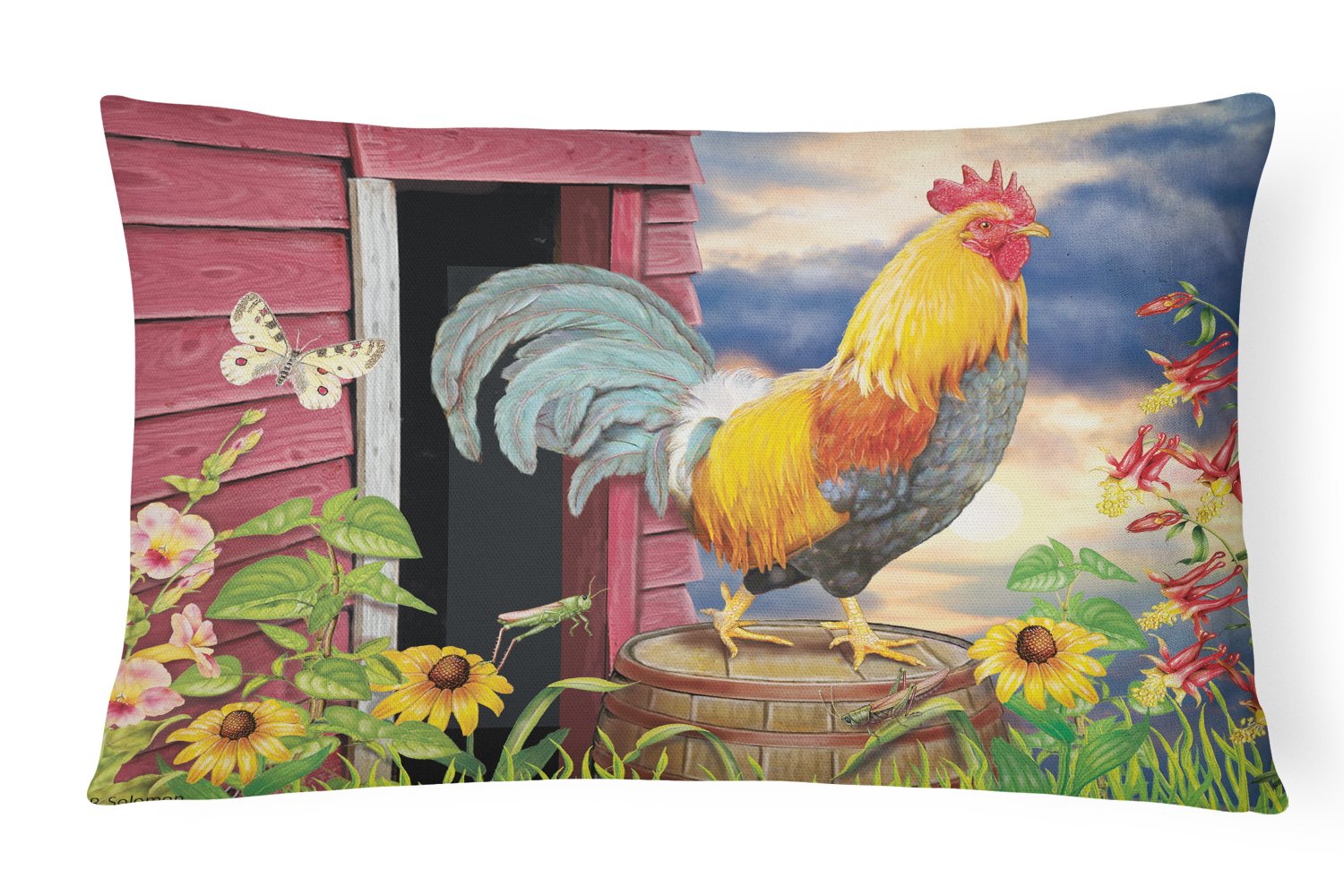 Rooster Barnyard Morning Canvas Fabric Decorative Pillow PRS4061PW1216 by Caroline's Treasures