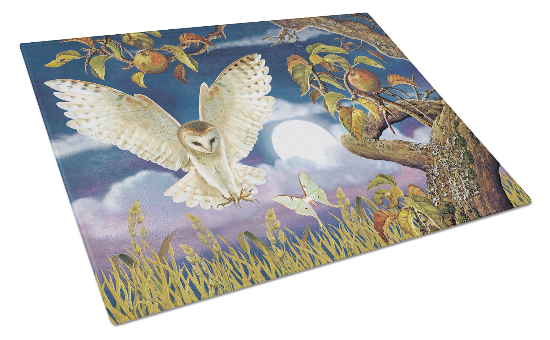 Barn Owl In The Apple Orchard Glass Cutting Board Large PRS4062LCB by Caroline's Treasures