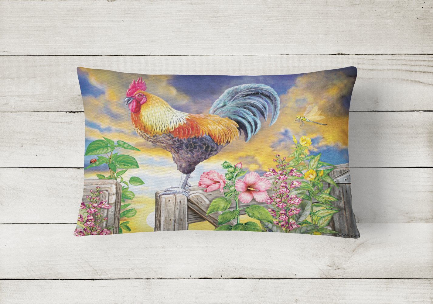 Rooster Barnyard Morning Canvas Fabric Decorative Pillow PRS4063PW1216 by Caroline's Treasures