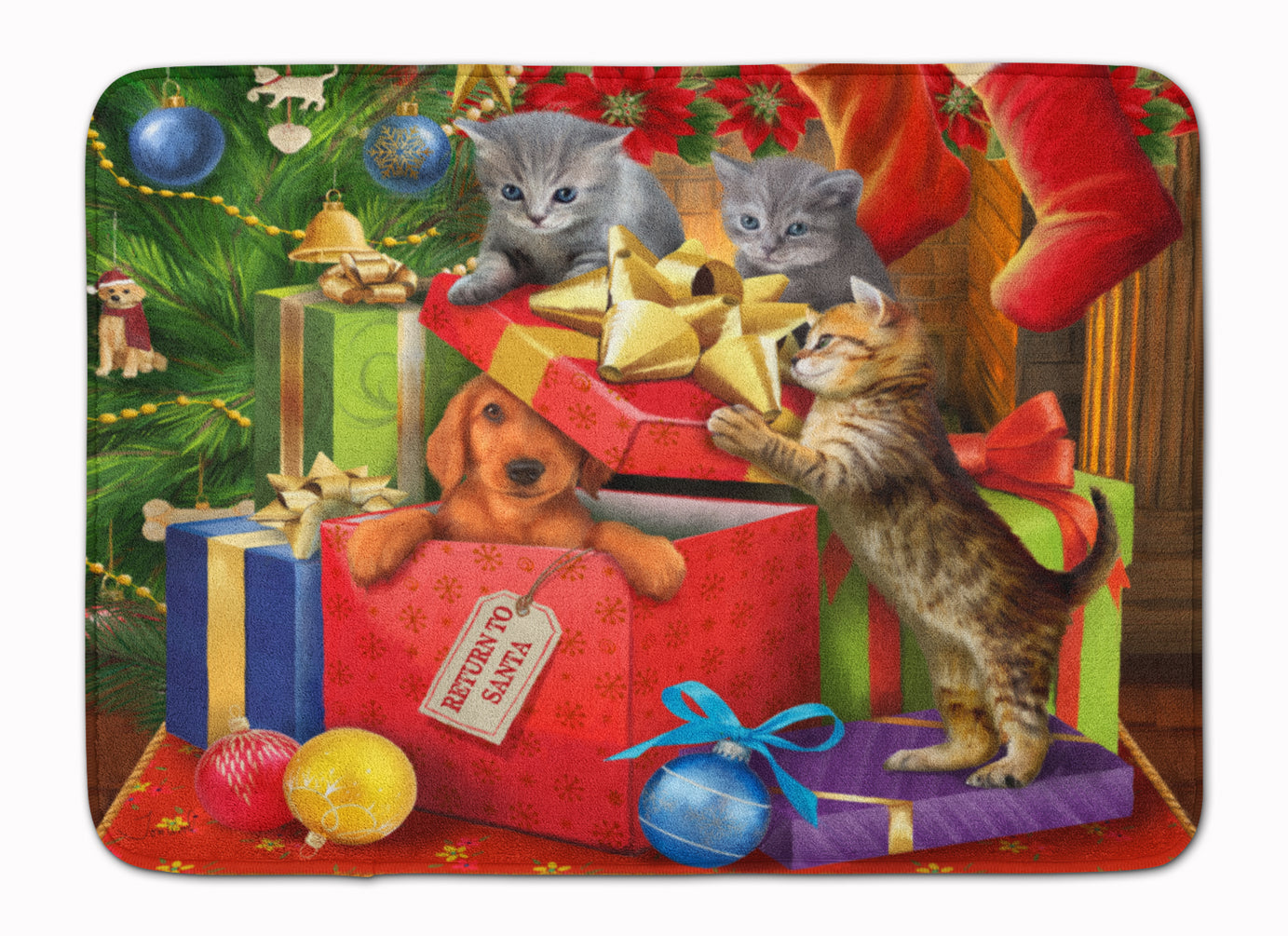 Kittens Return Puppy to Santa Claus Machine Washable Memory Foam Mat PTW2010RUG - the-store.com