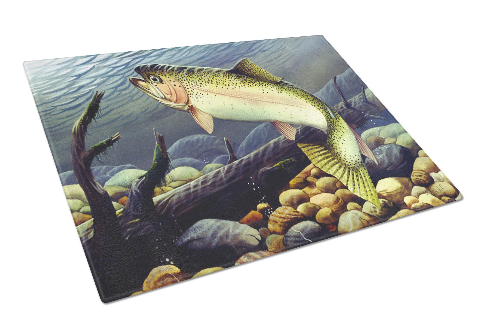 Rainbow Trout Glass Cutting Board Large PTW2039LCB by Caroline's Treasures