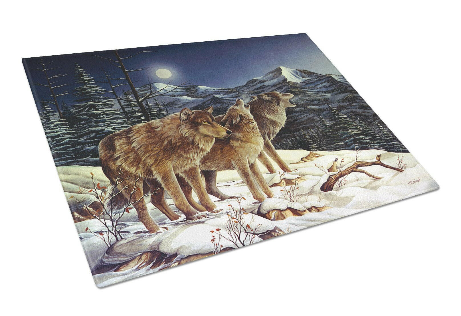 Wolf Wolves Crying at The Moon Glass Cutting Board Large PTW2041LCB by Caroline's Treasures