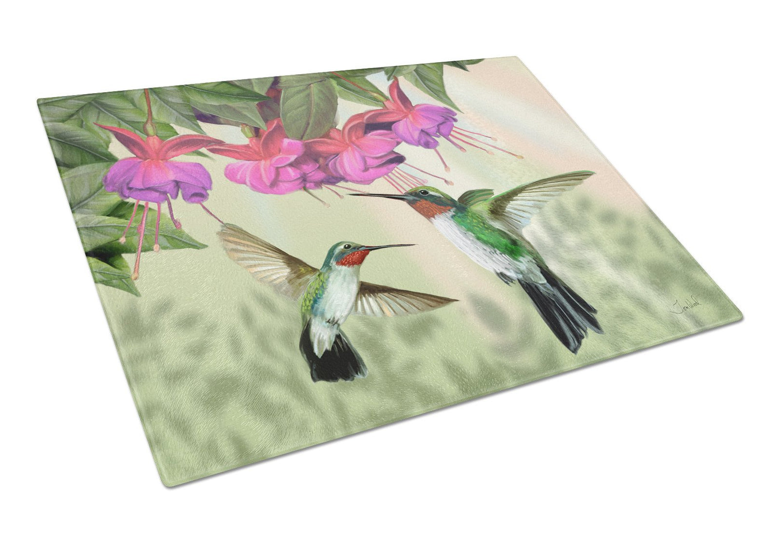Fuchsia and Hummingbirds Glass Cutting Board Large PTW2051LCB by Caroline's Treasures