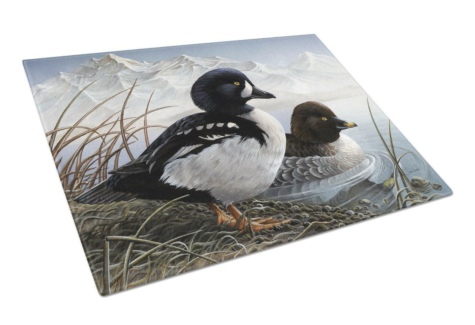 Goldeneye Ducks in the Water Glass Cutting Board Large PTW2056LCB by Caroline's Treasures