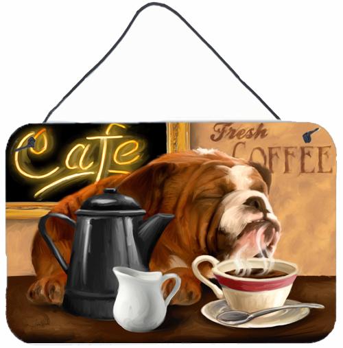 English Bulldog Morning Coffee Wall or Door Hanging Prints PTW2061DS812 by Caroline&#39;s Treasures