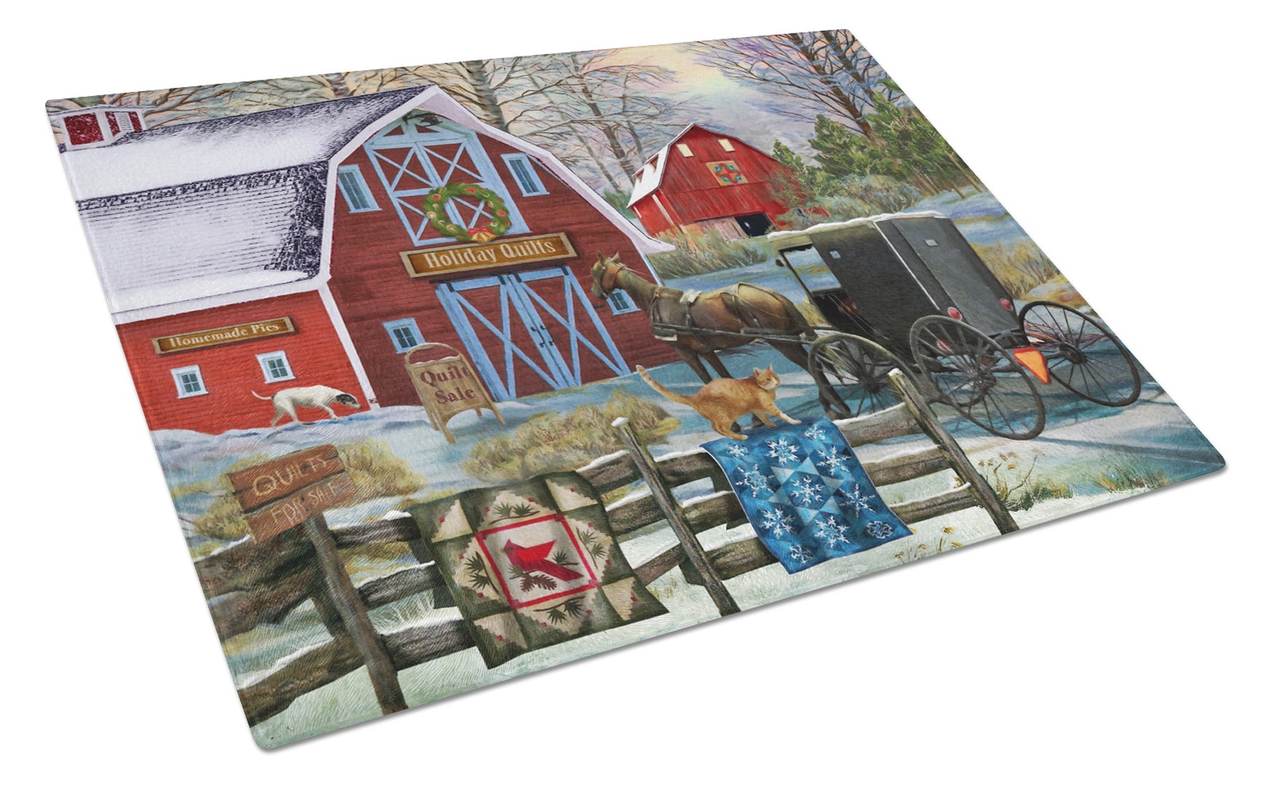 Christmas Holiday Quilt Shop Barn Glass Cutting Board Large PTW2064LCB by Caroline's Treasures