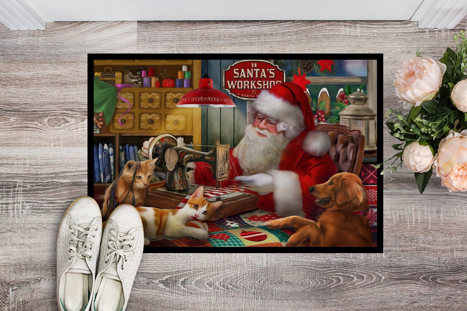 Santa's Workshop, Golden Retriever and Cats Indoor or Outdoor Mat 24x36 PTW2067JMAT by Caroline's Treasures