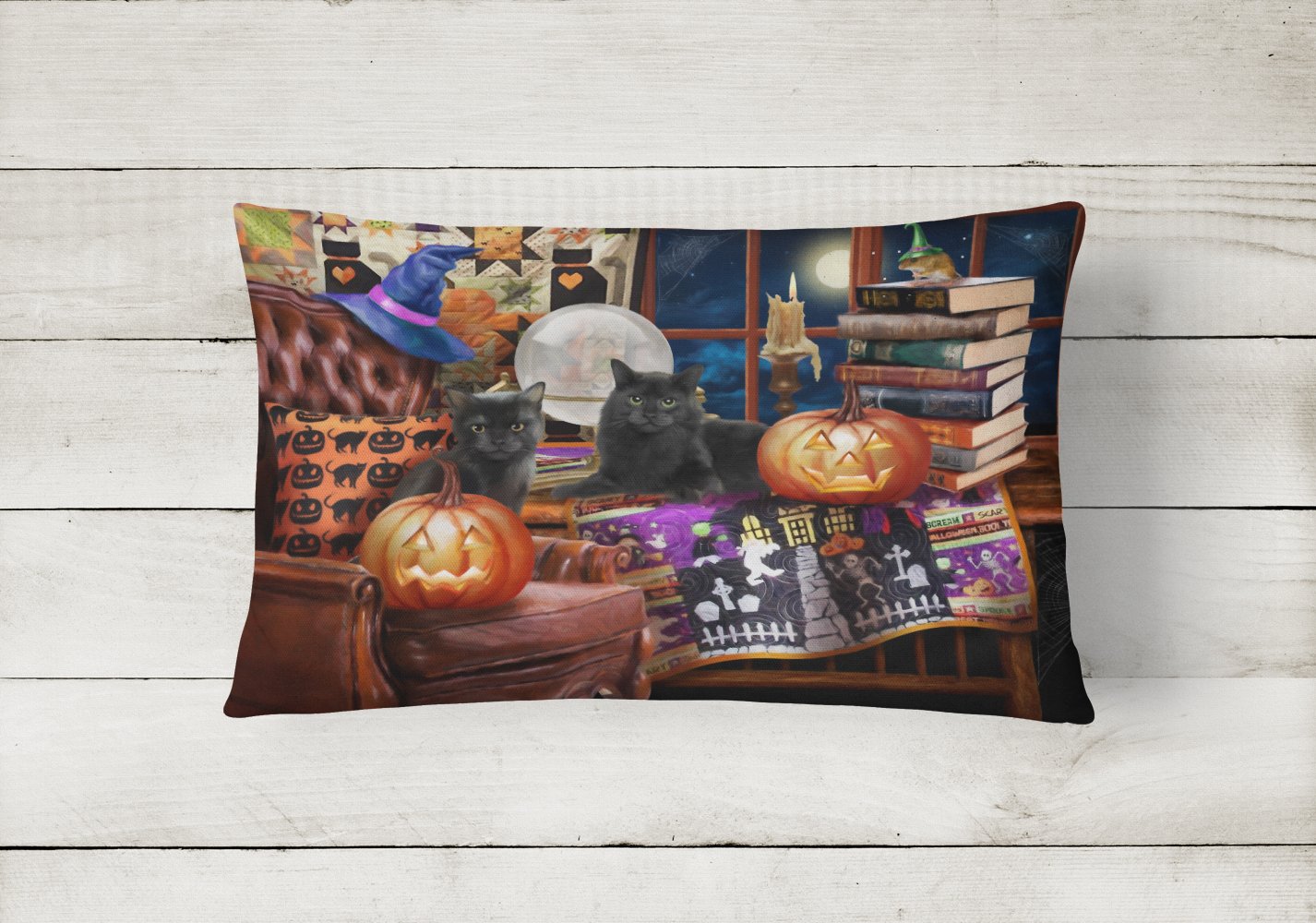 Halloween Black Cats Our Favorite Time Canvas Fabric Decorative Pillow PTW2069PW1216 by Caroline's Treasures