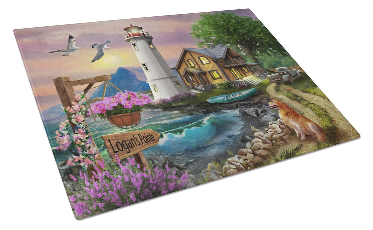 Logan&#39;s Pointe Lighthouse Golden Retriever Glass Cutting Board Large PTW2070LCB by Caroline&#39;s Treasures