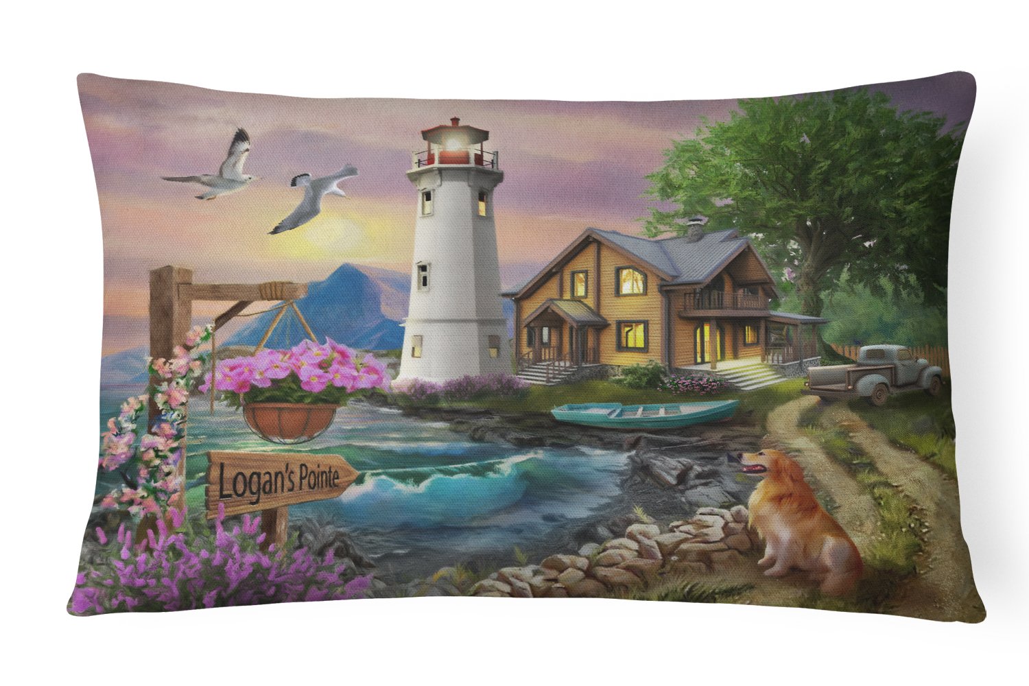 Logan's Pointe Lighthouse Golden Retriever Canvas Fabric Decorative Pillow PTW2070PW1216 by Caroline's Treasures