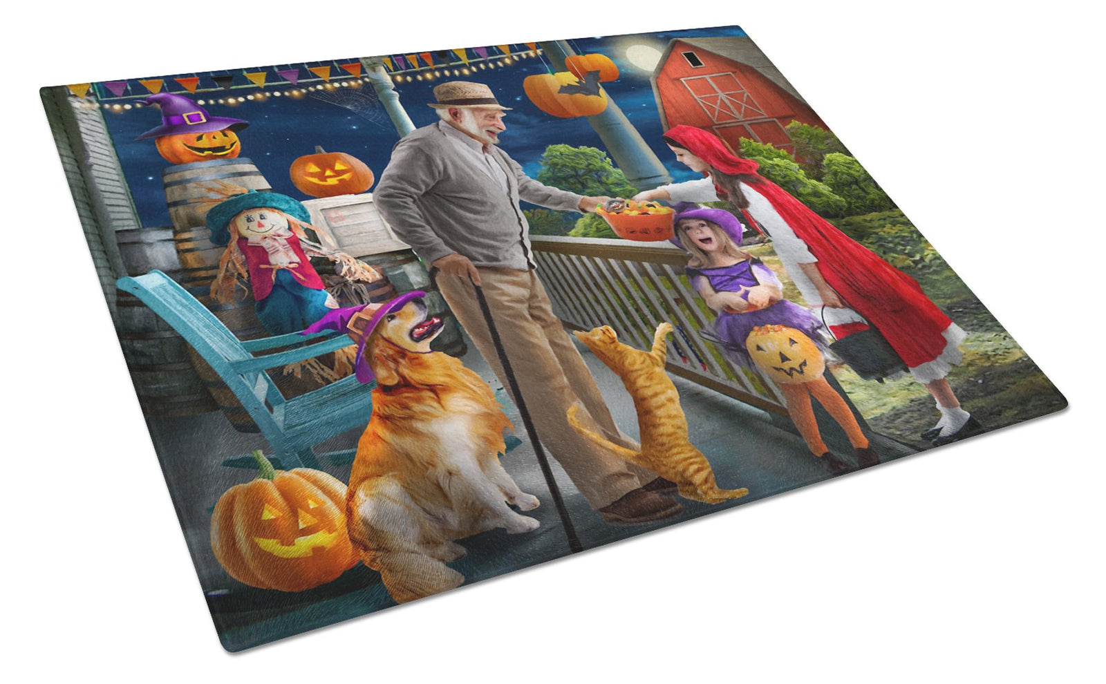 Halloween at Grandpa's Golden Retriever Glass Cutting Board Large PTW2072LCB by Caroline's Treasures