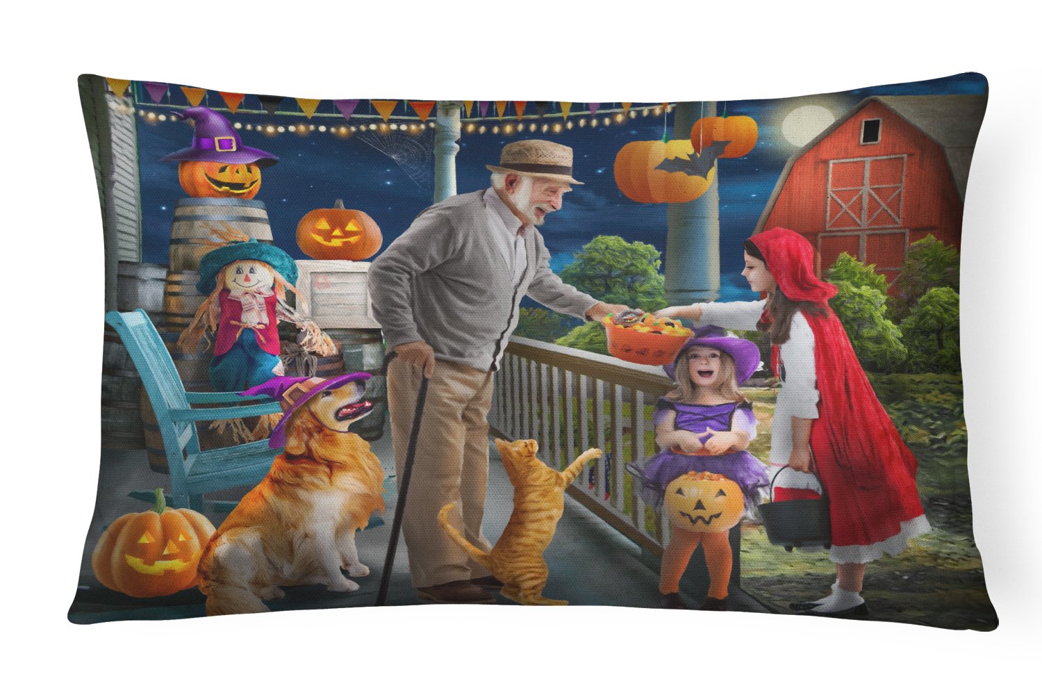 Halloween at Grandpa's Golden Retriever Canvas Fabric Decorative Pillow PTW2072PW1216 by Caroline's Treasures