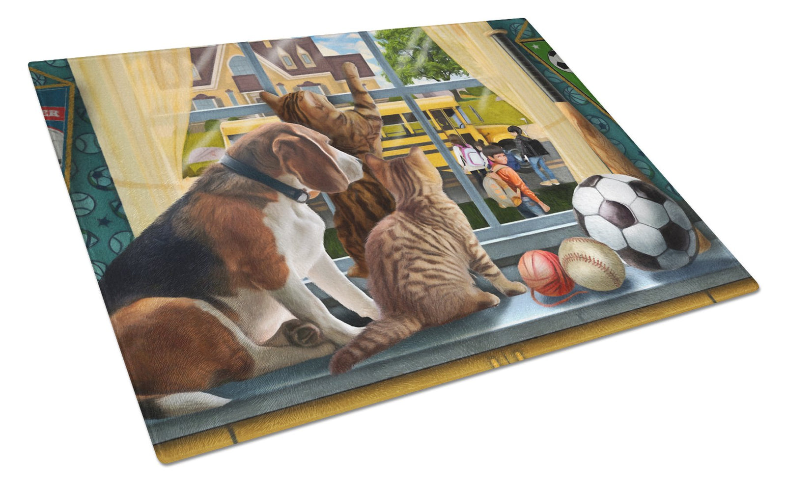 Beagle, Cats Back to School Glass Cutting Board Large PTW2074LCB by Caroline's Treasures