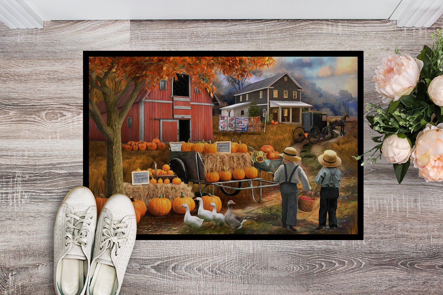 Fall Amish Pumpkin Stand Indoor or Outdoor Mat 24x36 PTW2075JMAT by Caroline's Treasures