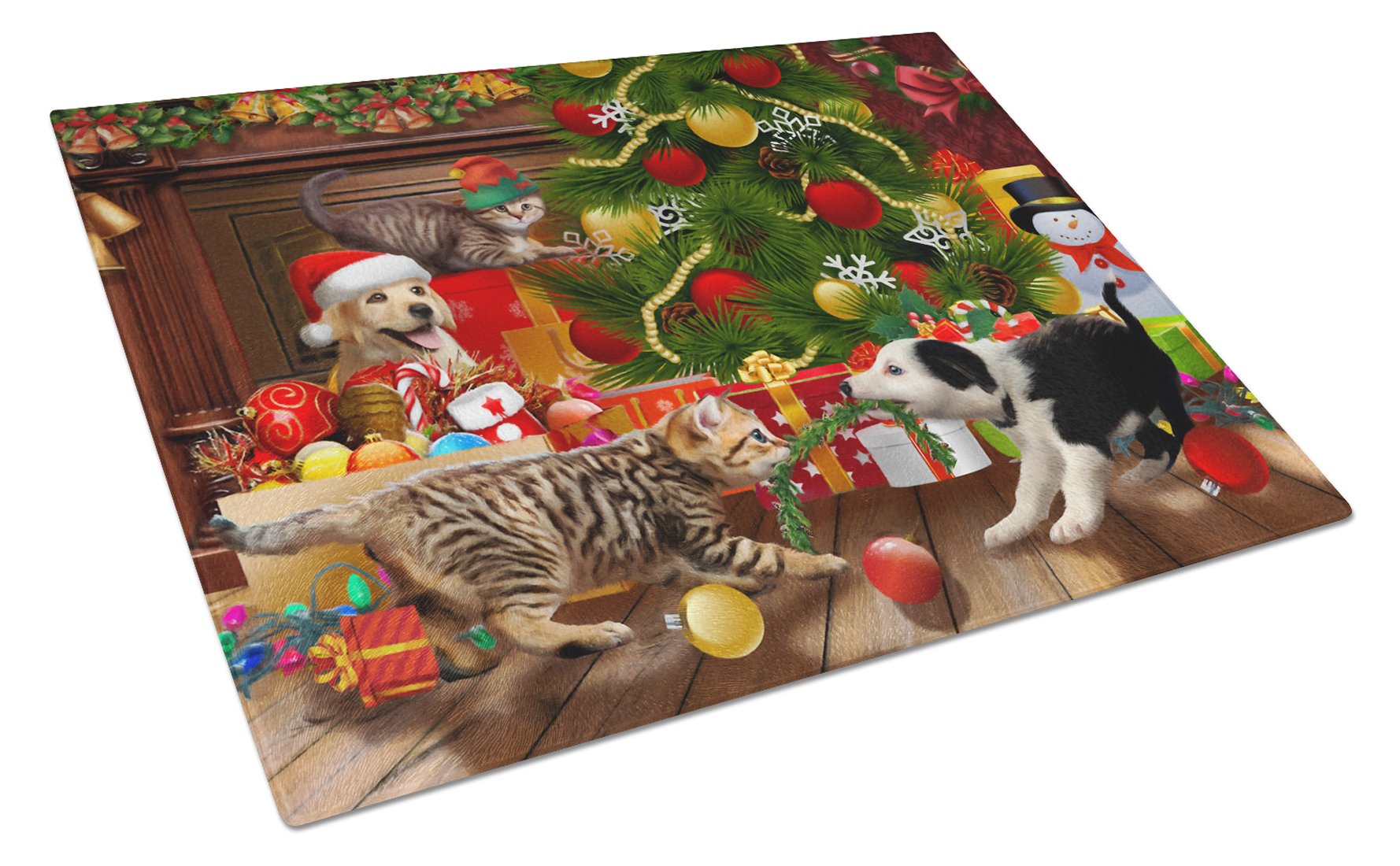 Holiday A Little Christmas Fun Yellow Lab Glass Cutting Board Large PTW2076LCB by Caroline's Treasures