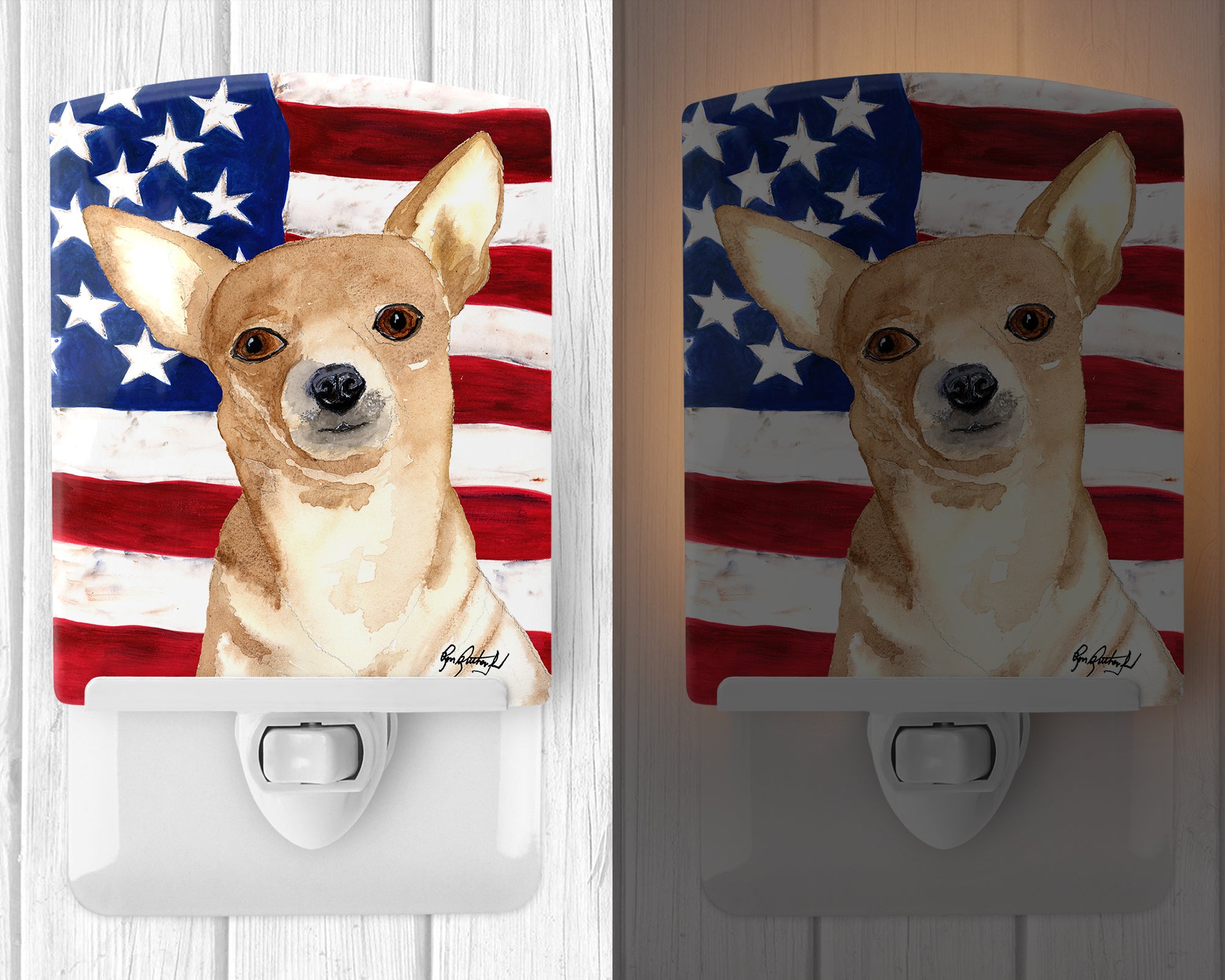 USA American Flag with Chihuahua Ceramic Night Light RDR3009CNL - the-store.com