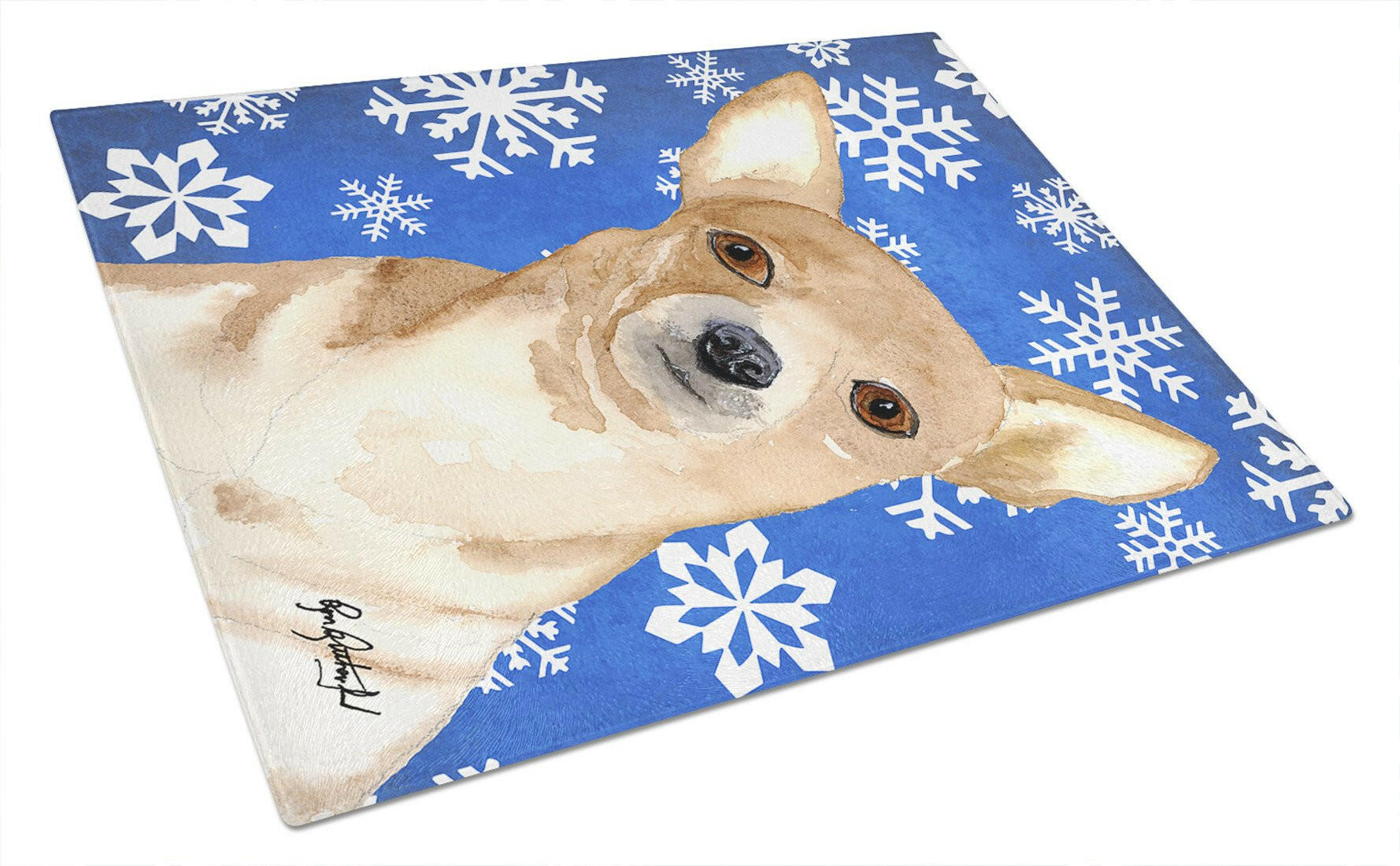 White Snowflake Chihuahua Christmas Glass Cutting Board Large by Caroline's Treasures