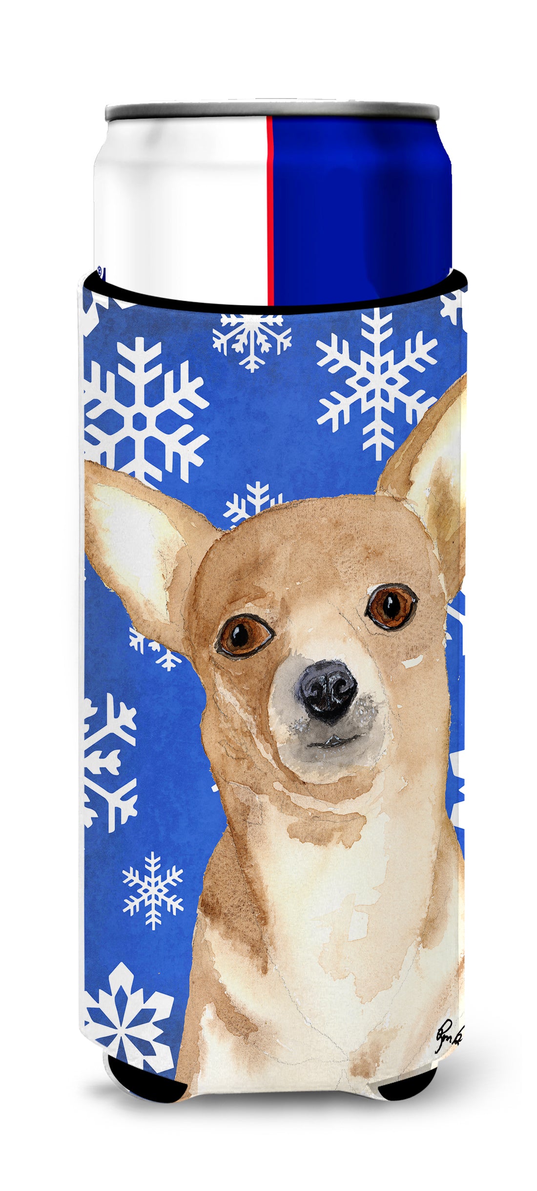 White Snowflake Chihuahua Christmas Ultra Beverage Insulators for slim cans  RDR3011MUK.