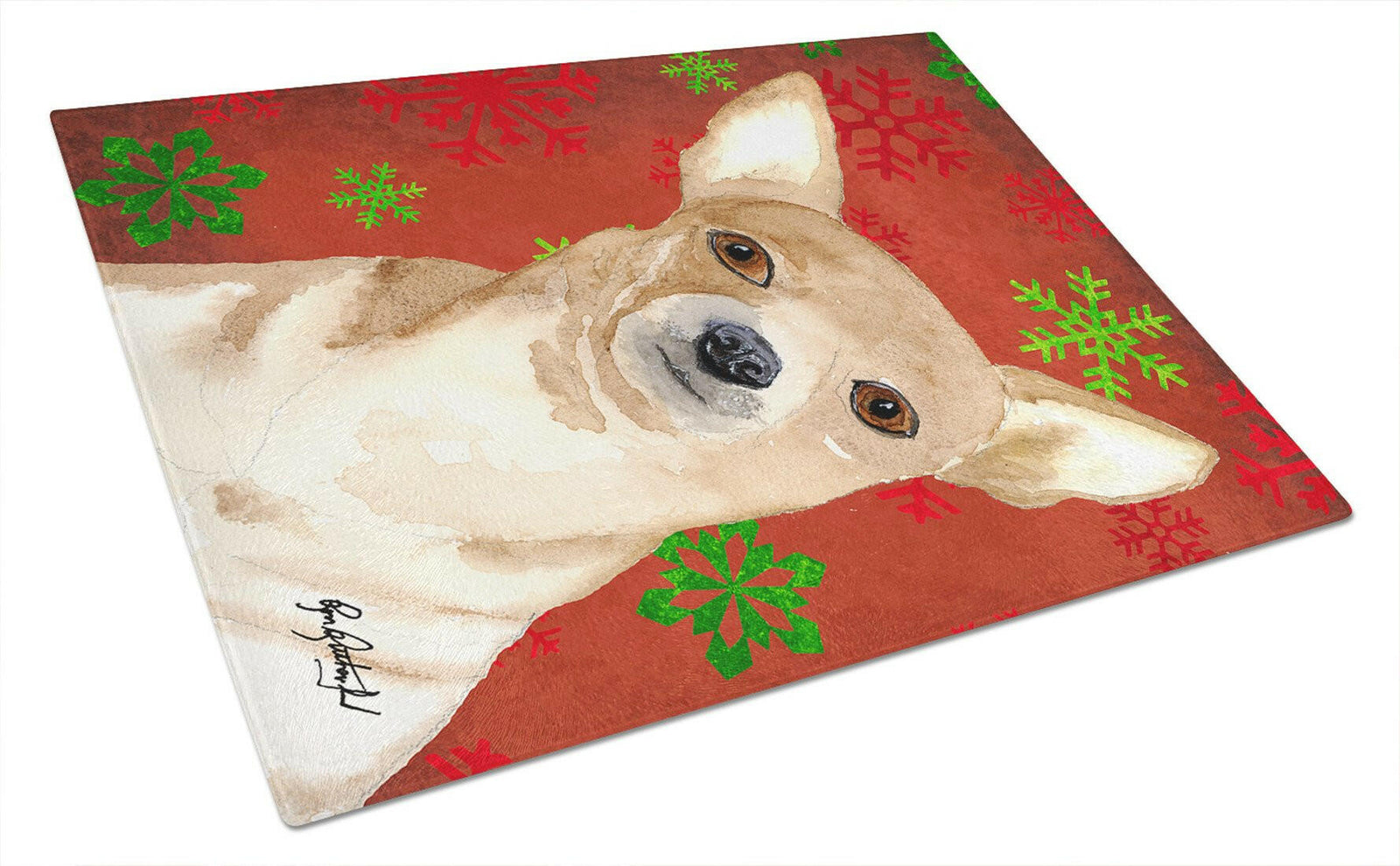 Red Snowflake Chihuahua Christmas Glass Cutting Board Large by Caroline's Treasures