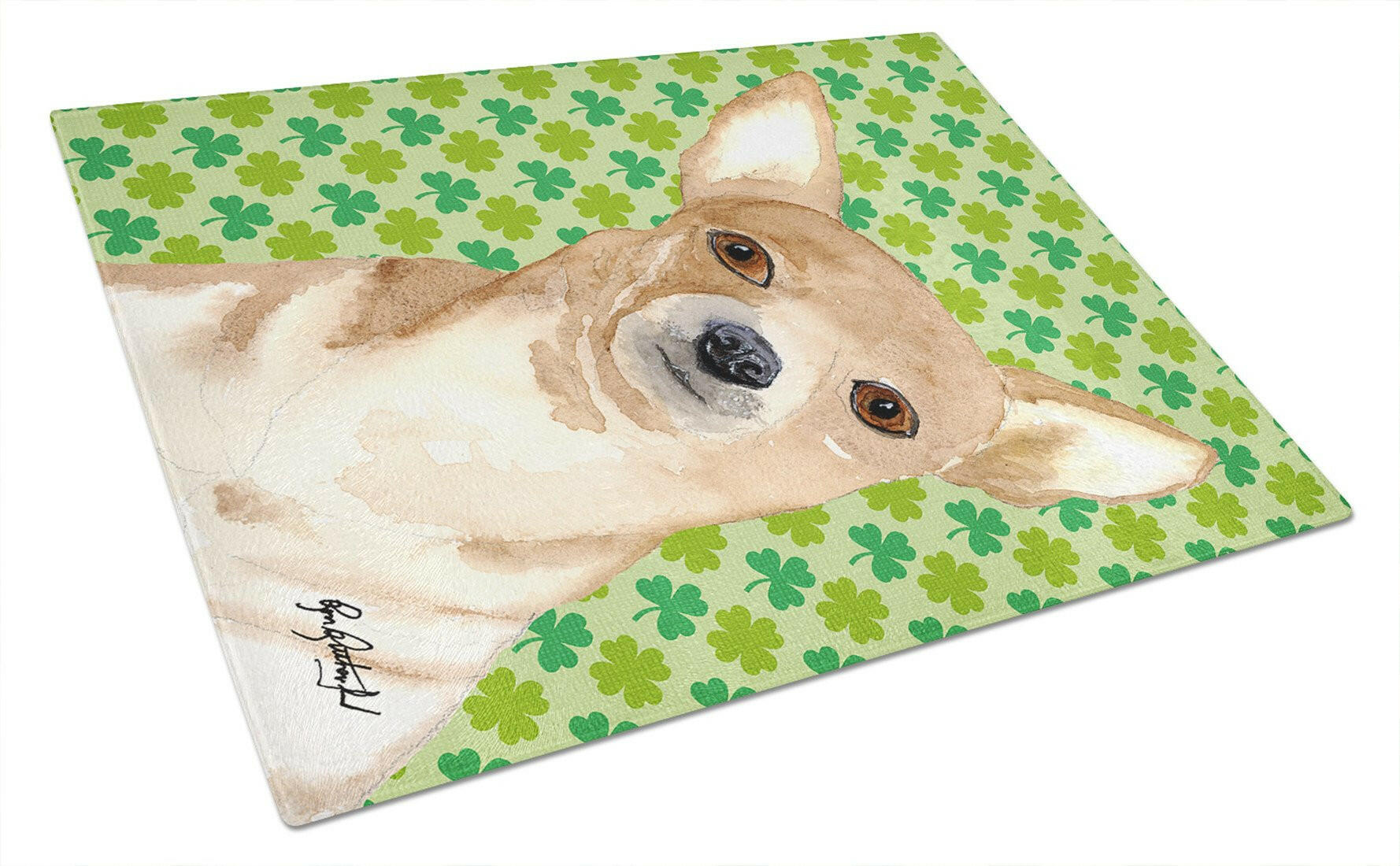 Chihuahua St Patrick's Day Glass Cutting Board Large by Caroline's Treasures