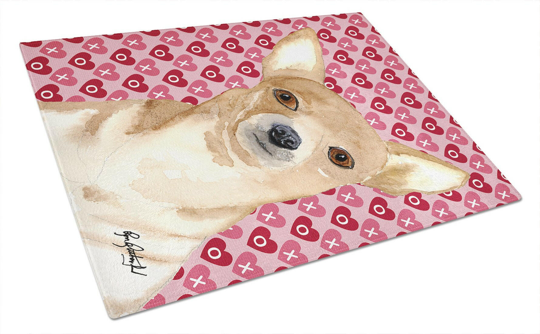 Chihuahua Love and Hearts Glass Cutting Board Large by Caroline's Treasures