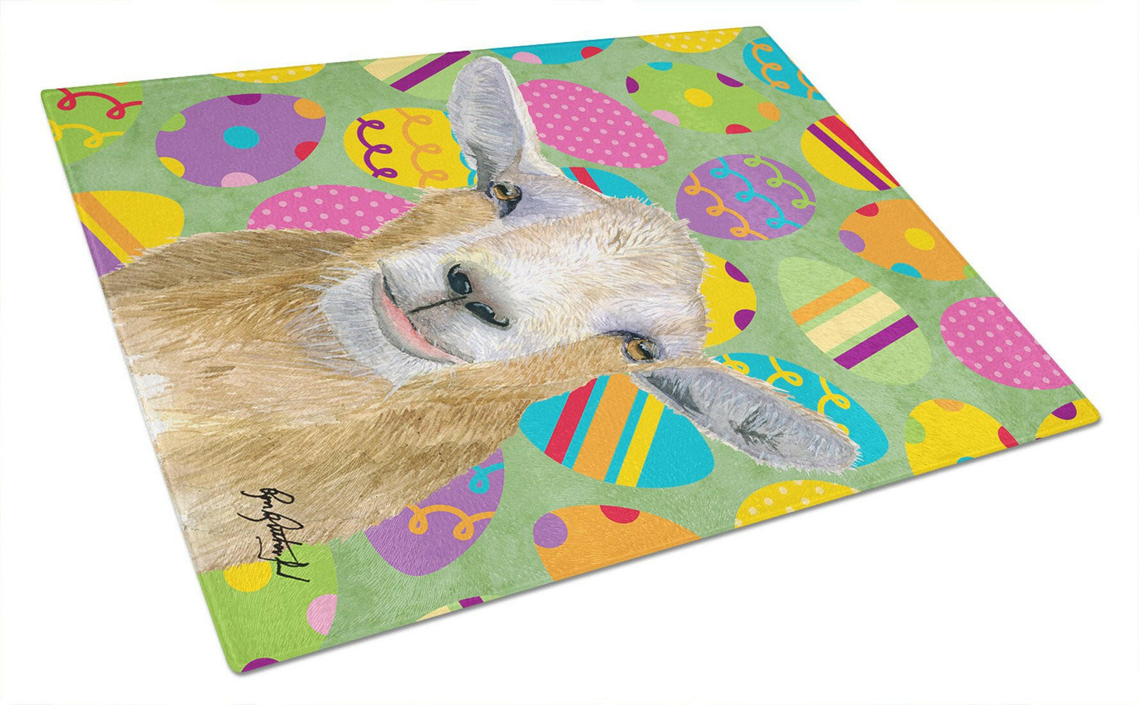 Eggtravaganza Goat Easter Glass Cutting Board Large by Caroline's Treasures