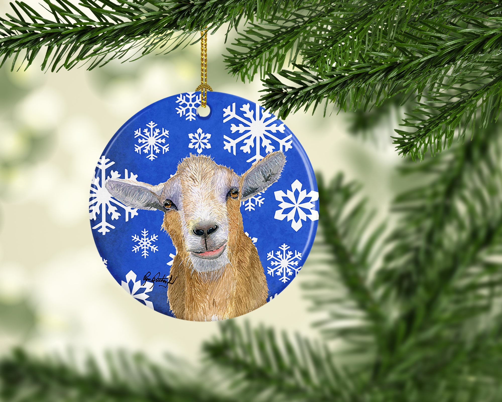 Goat Winter Snowflakes Holiday Ceramic Ornament RDR3023CO1 - the-store.com