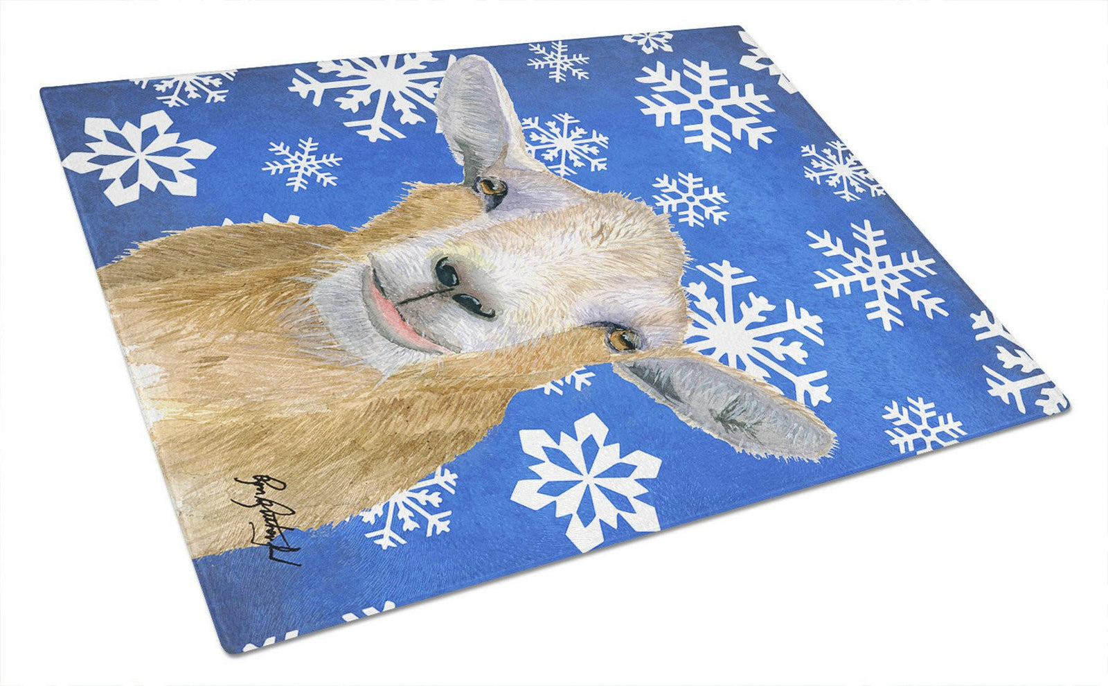 Winter Snowflakes Goat Winter Glass Cutting Board Large by Caroline's Treasures