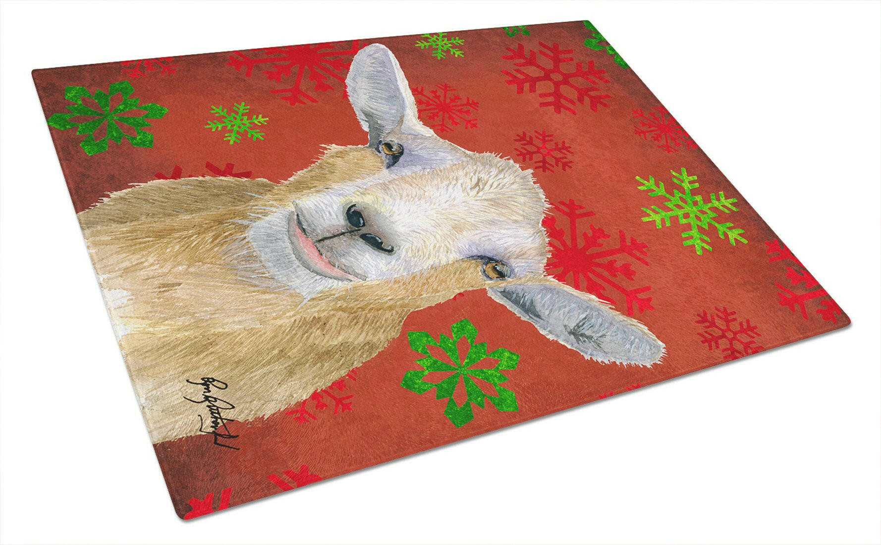 Red Snowflakes Goat Christmas Glass Cutting Board Large by Caroline's Treasures