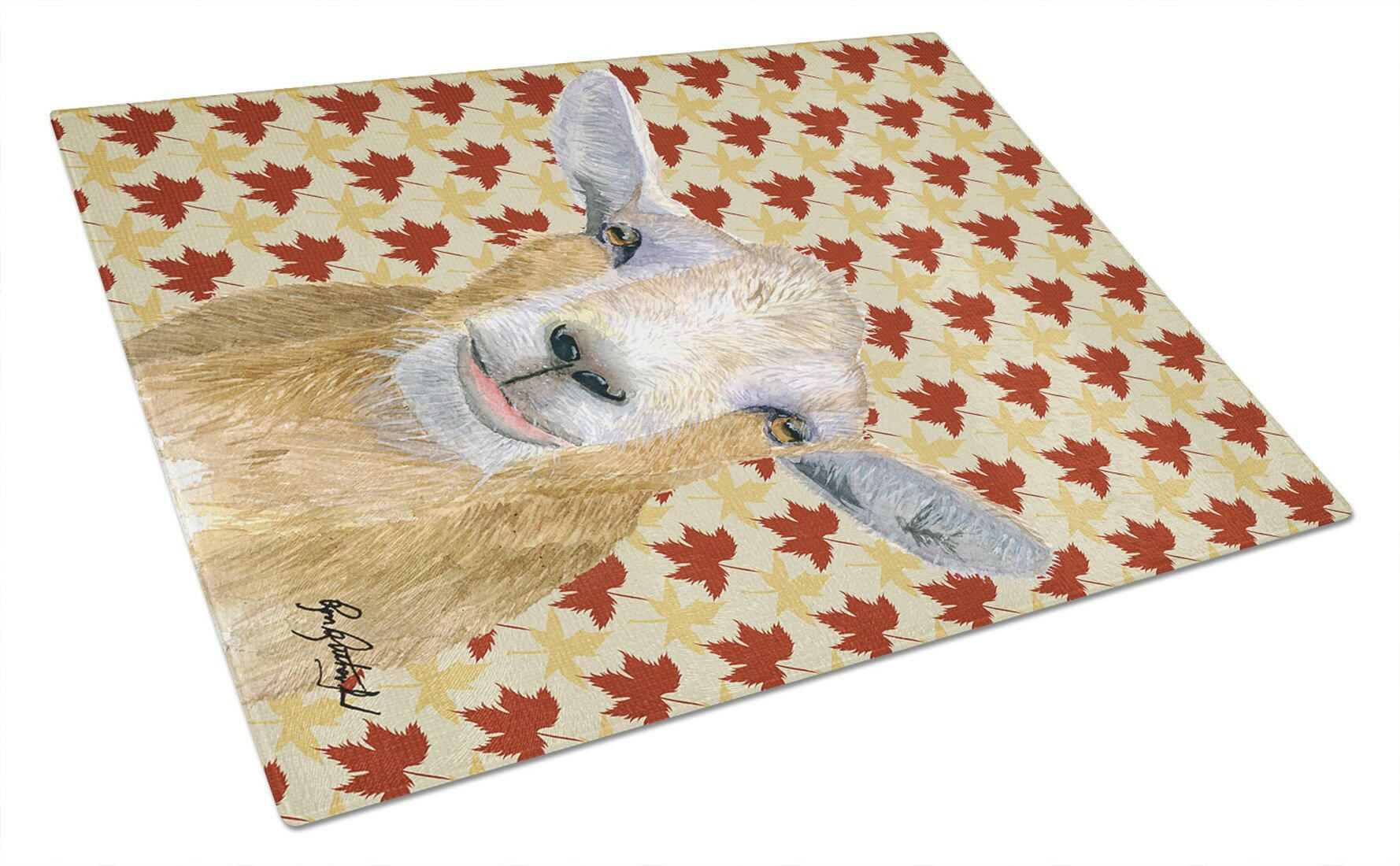 Fall Leaves Goat Glass Cutting Board Large by Caroline's Treasures