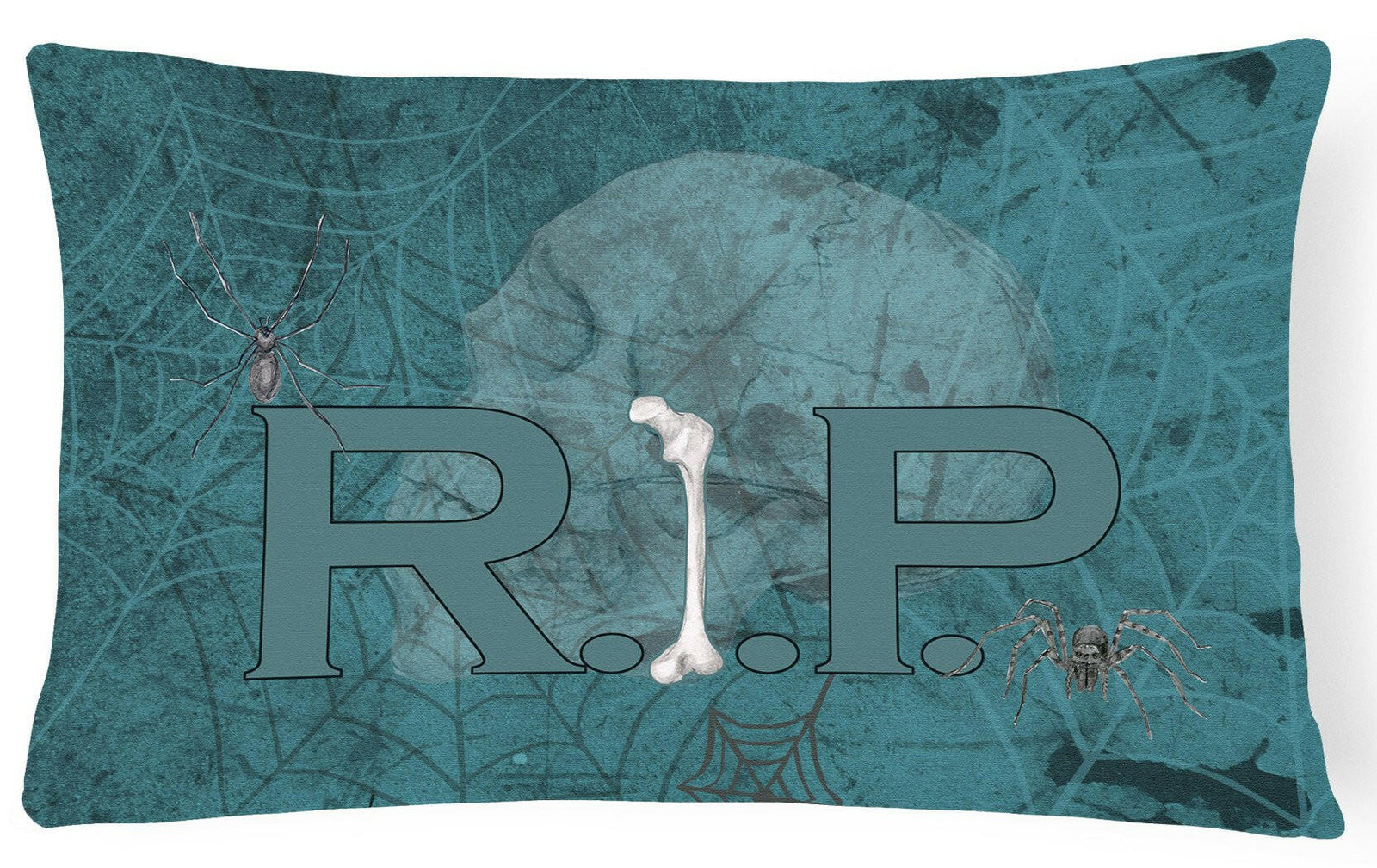 RIP Rest in Peace with spider web Halloween   Canvas Fabric Decorative Pillow by Caroline's Treasures