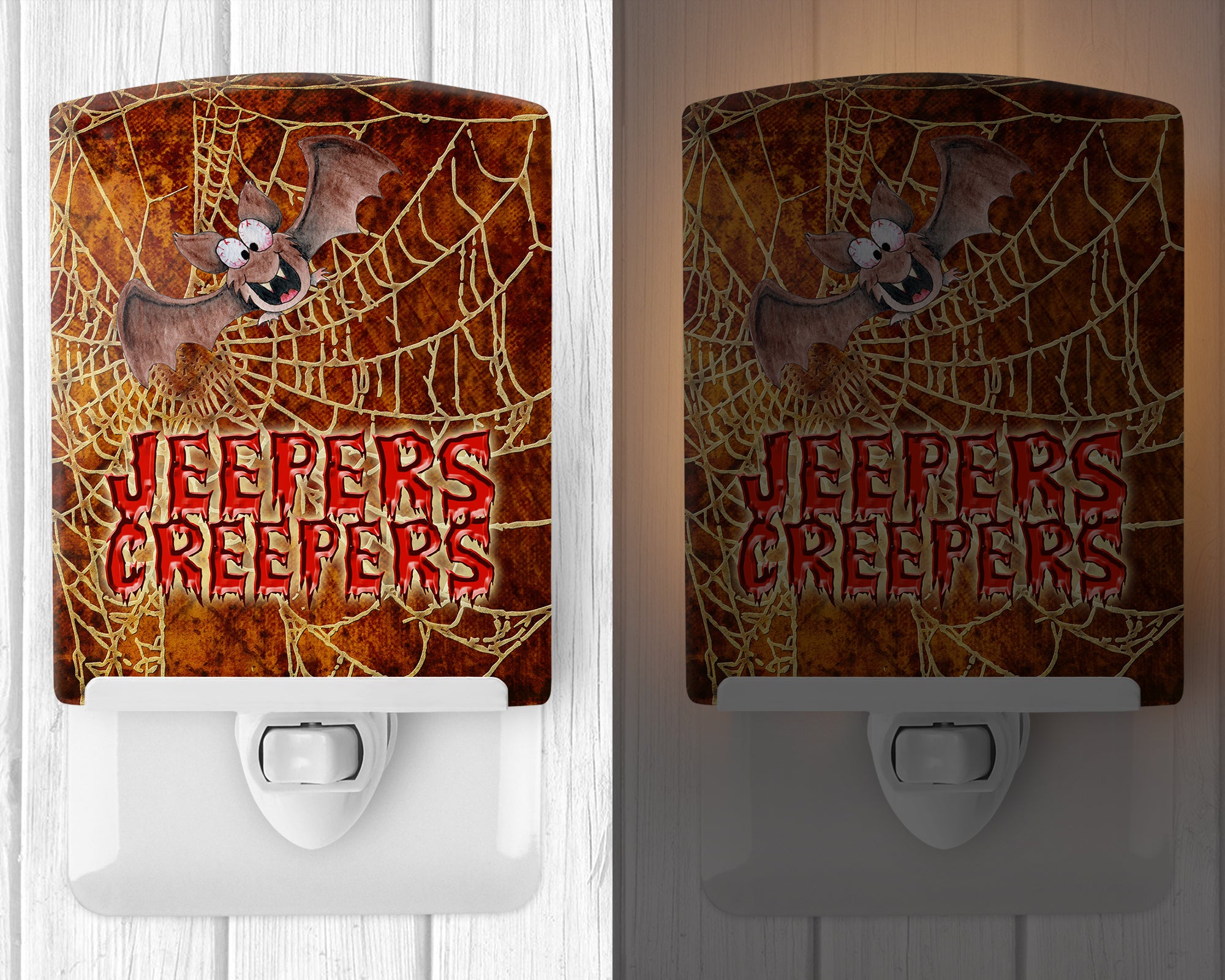 Jeepers Creepers with Bat and Spider web Halloween Ceramic Night Light SB3018CNL - the-store.com