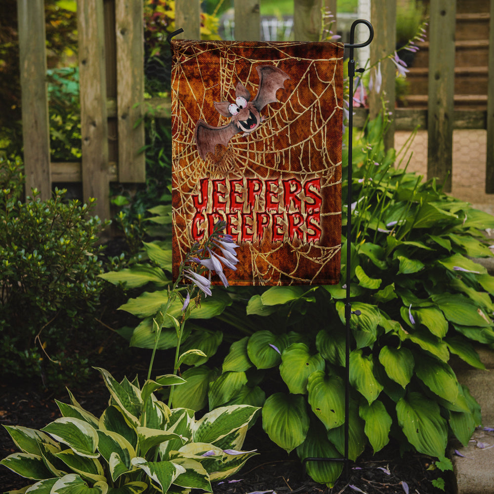 Jeepers Creepers with Bat and Spider web Halloween Flag Garden Size.