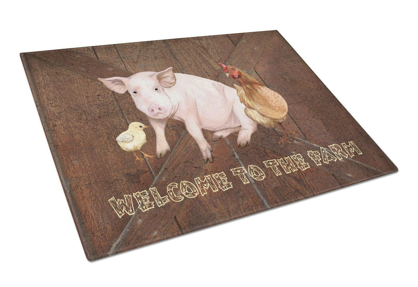 Welcome to the Farm with the pig and chicken Glass Cutting Board Large Size SB3083LCB by Caroline's Treasures
