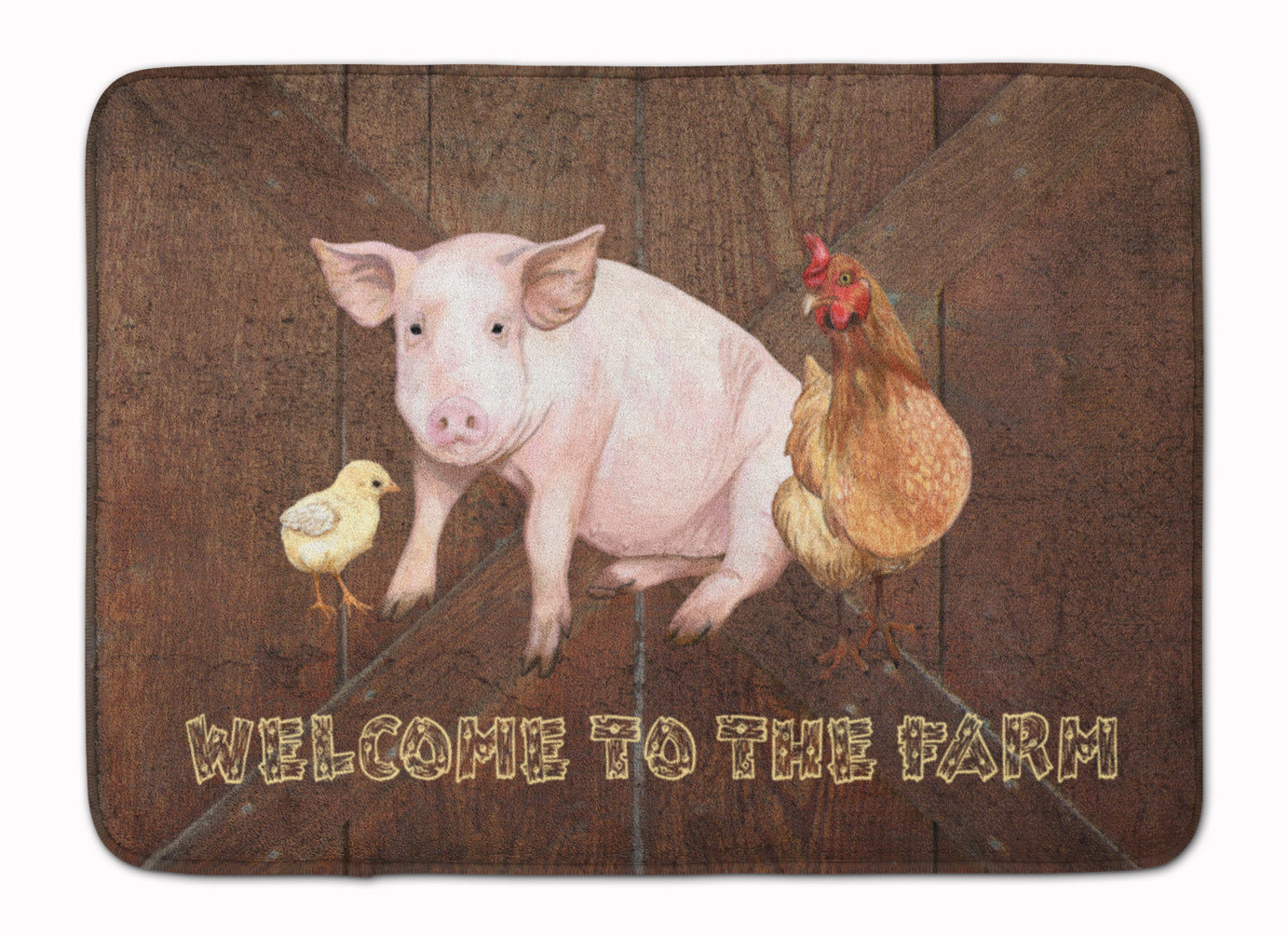 Welcome to the Farm with the pig and chicken Machine Washable Memory Foam Mat SB3083RUG - the-store.com