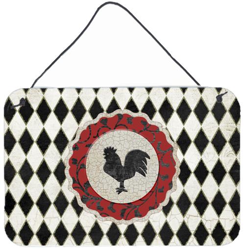 Rooster Harlequin Black and white Wall or Door Hanging Prints by Caroline's Treasures