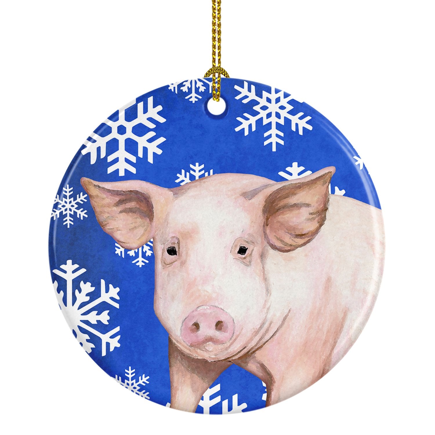 Pig Winter Snowflakes Holiday Ceramic Ornament SB3147CO1 by Caroline's Treasures