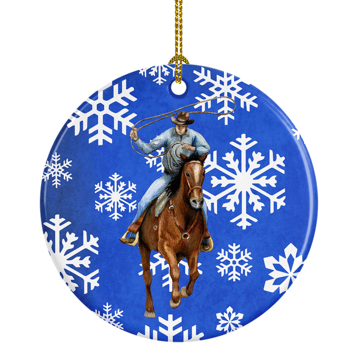 Horse Roper Winter Snowflakes Holiday Ceramic Ornament SB3149CO1 - the-store.com