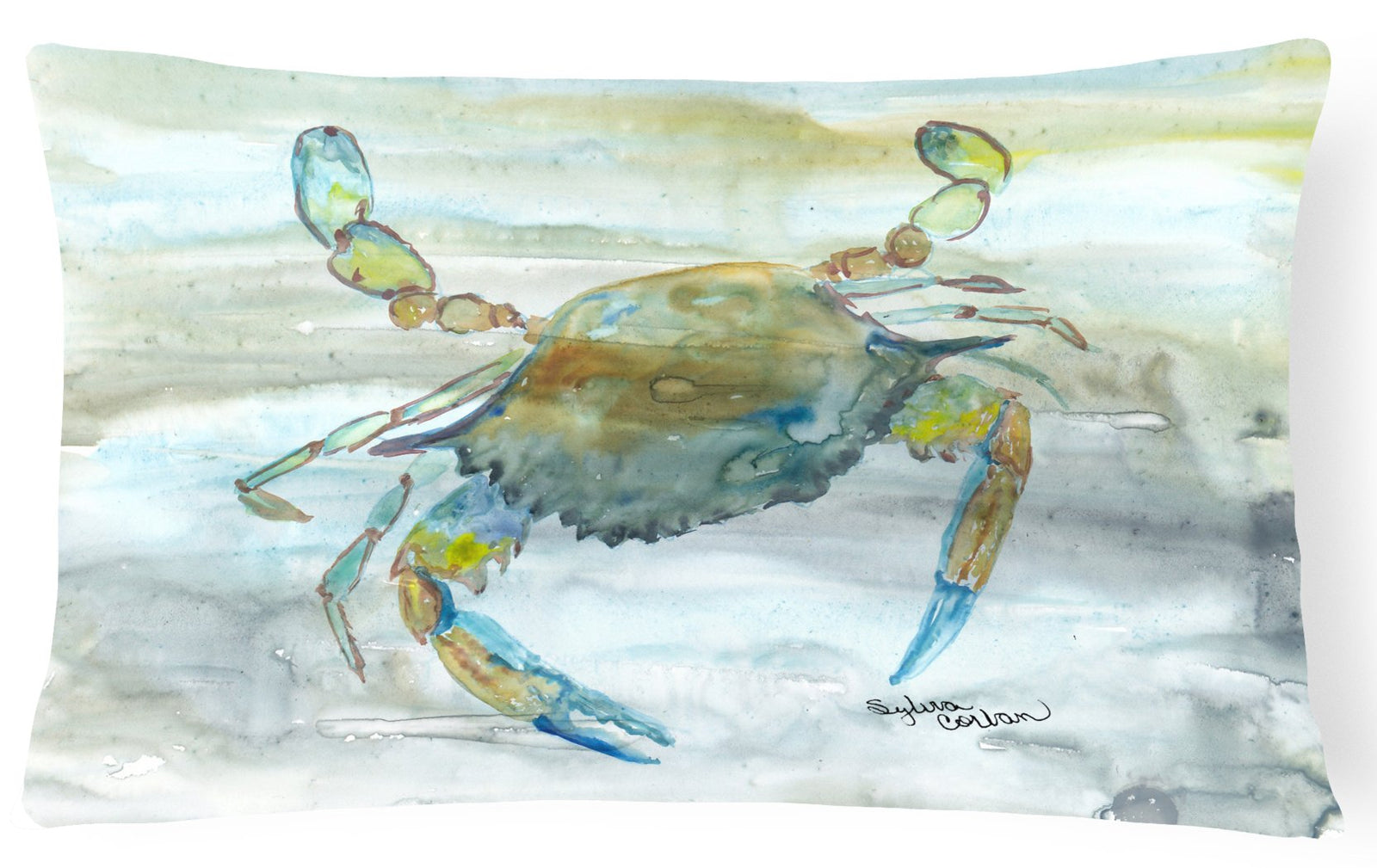 Blue Crab #2 Watercolor Canvas Fabric Decorative Pillow SC2004PW1216 by Caroline's Treasures