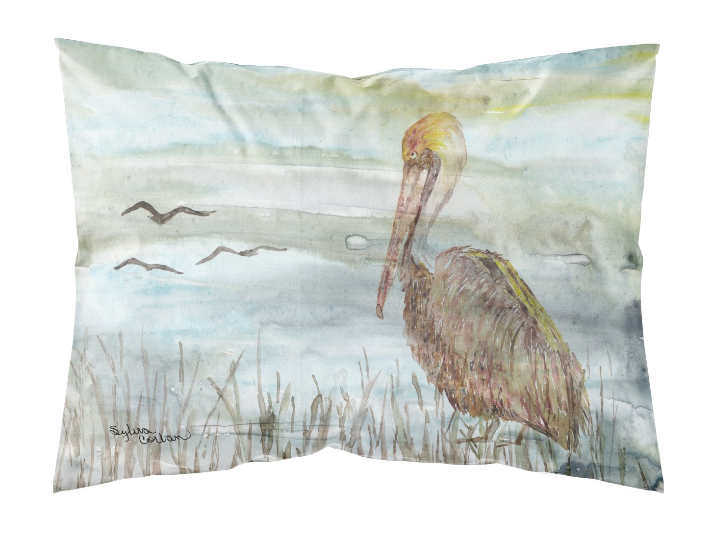 Brown Pelican Watercolor Fabric Standard Pillowcase SC2009PILLOWCASE by Caroline's Treasures